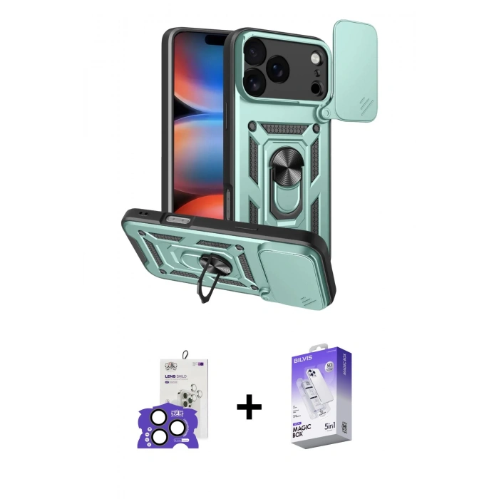 MARSİLYAN™- iPhone 17 Pro Max Kılıf Ahenk Klasik - Siyah Bilvis 5in1 3D Magic Cam Ekran Koruyucu + Bilvis Titan Kamera Lens - NLGY