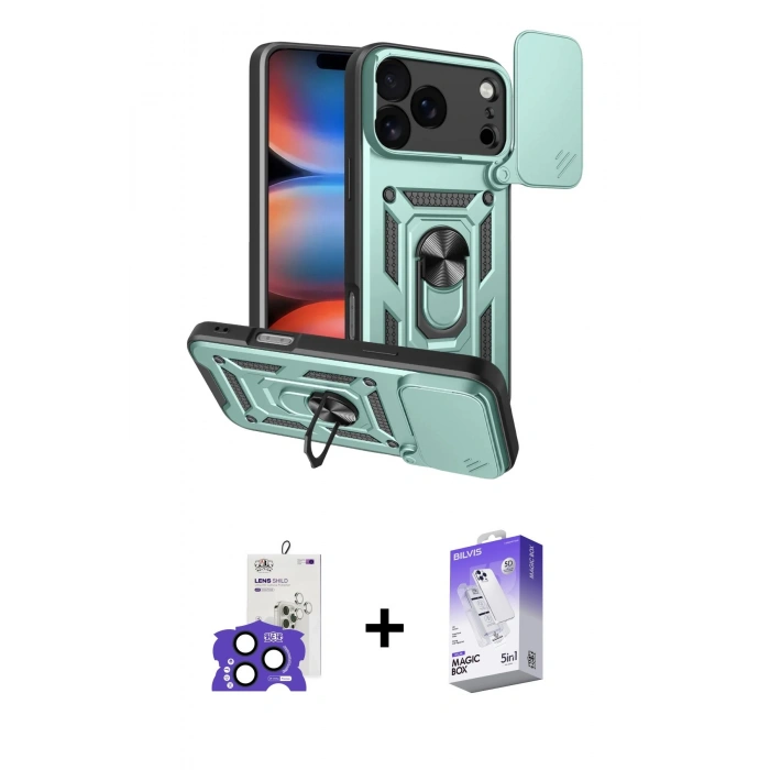 MARSİLYAN™- iPhone 17 Pro Max Kılıf Ahenk Klasik - Siyah Bilvis 5in1 3D Magic Cam Ekran Koruyucu + Bilvis Titan Kamera Lens - LT