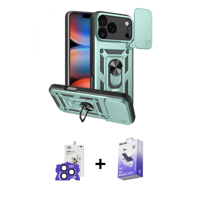 MARSİLYAN™- iPhone 17 Pro Max Kılıf Ahenk Klasik - Siyah Bilvis 5in1 5D Magic Hayalet Cam Ekran Koruyucu + Bilvis Titan Kamera Lens - LT