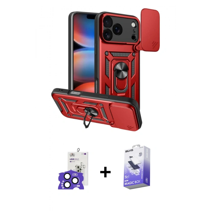 MARSİLYAN™- iPhone 17 Pro Max Kılıf Ahenk Klasik - Siyah Bilvis 5in1 5D Magic Hayalet Cam Ekran Koruyucu + Bilvis Titan Kamera Lens - LT