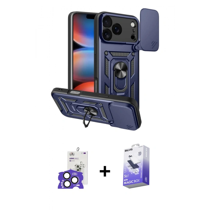 MARSİLYAN™- iPhone 17 Pro Max Kılıf Ahenk Klasik - Siyah Bilvis 5in1 5D Magic Hayalet Cam Ekran Koruyucu + Bilvis Titan Kamera Lens - NLGY