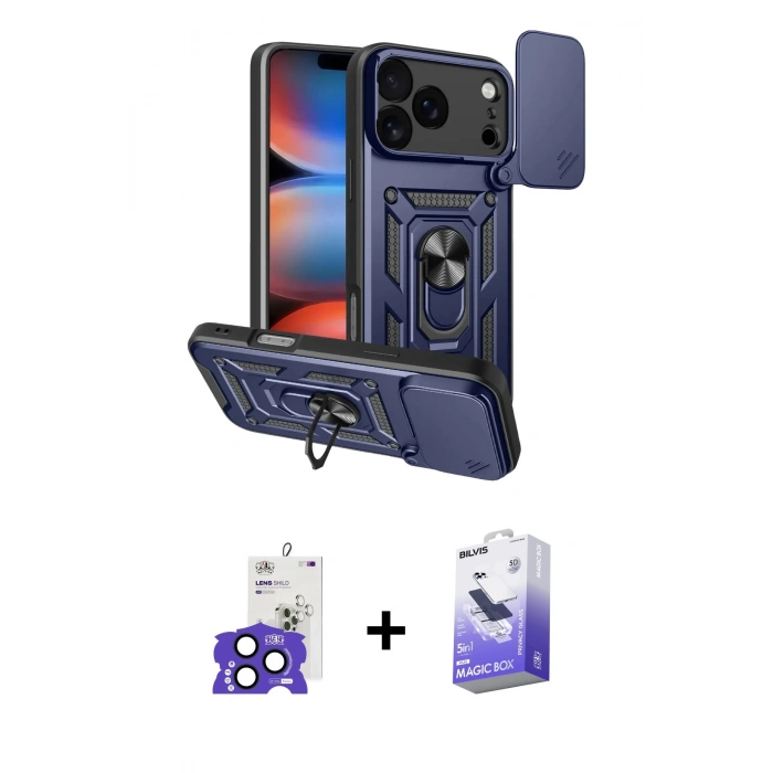 MARSİLYAN™- iPhone 17 Pro Max Kılıf Ahenk Klasik - Siyah Bilvis 5in1 5D Magic Hayalet Cam Ekran Koruyucu + Bilvis Titan Kamera Lens - LT
