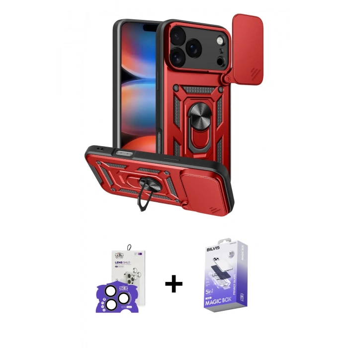 MARSİLYAN™- iPhone 17 Pro Max Kılıf Ahenk Klasik - Siyah Bilvis 5in1 5D Magic Hayalet Cam Ekran Koruyucu + Bilvis Titan Kamera Lens - NLGY
