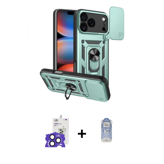 MARSİLYAN™- iPhone 17 Pro Max Kılıf Ahenk Klasik - Siyah Joko Magic 5D Cam + Lacivert Bilvis Titan Kamera Lens