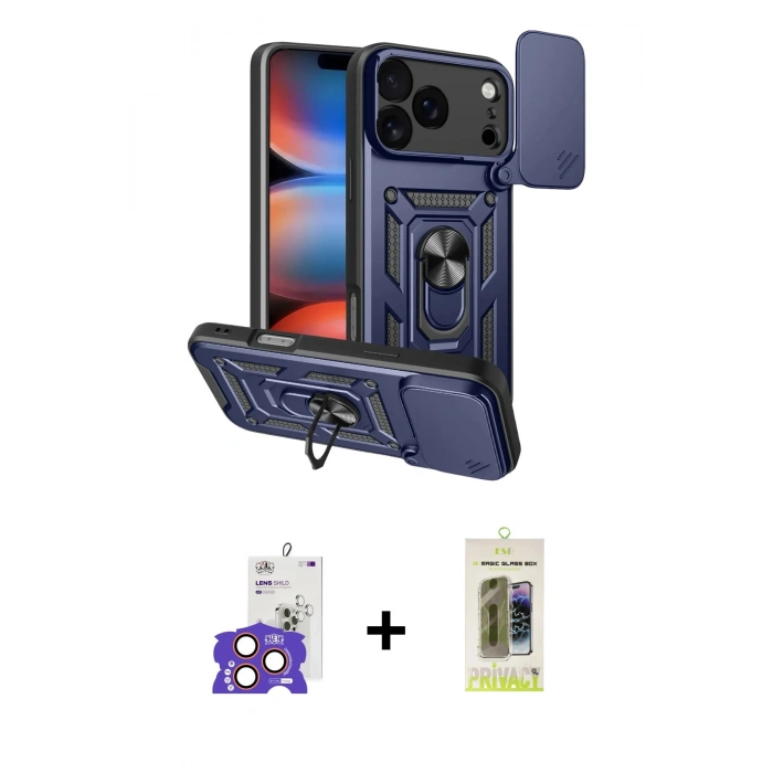 MARSİLYAN™- iPhone 17 Pro Max Kılıf Ahenk Klasik - Siyah Joko Magic 5D Hayalet Cam + Bilvis Titan Kamera Lens - TU