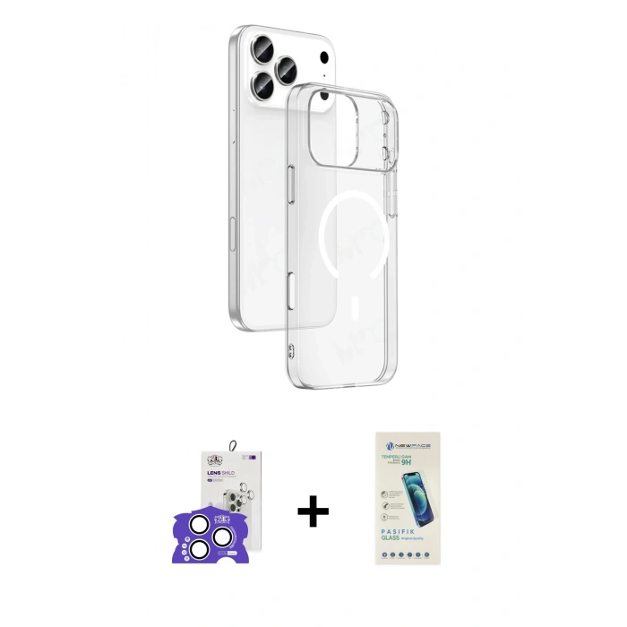 MARSİLYAN™- iPhone 17 Pro Max Kılıf Ahenk Minimal Serisi - Şeffaf Pasifik Cam Ekran Koruyucu + Bilvis Titan Kamera Lens - GS