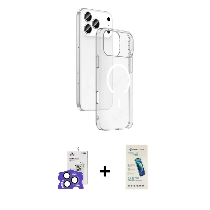MARSİLYAN™- iPhone 17 Pro Max Kılıf Ahenk Minimal Serisi - Şeffaf Pasifik Cam Ekran Koruyucu + Bilvis Titan Kamera Lens - NLGY