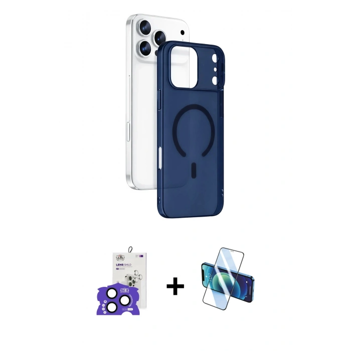 MARSİLYAN™- iPhone 17 Pro Max Kılıf Ahenk Minimal Serisi - Siyah 3D Antistatik Cam Ekran Koruyucu + Bilvis Titan Kamera Lens - LT