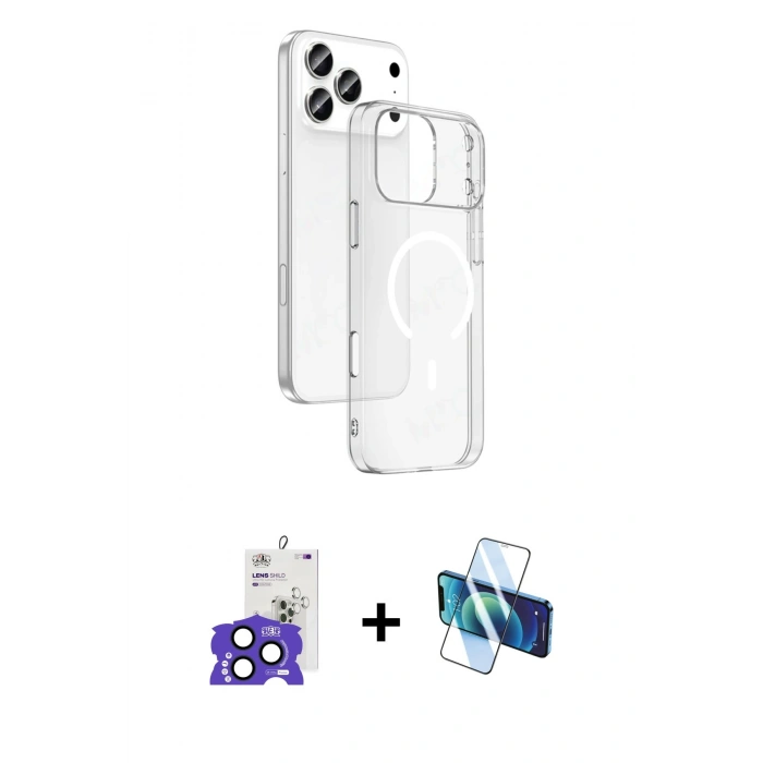 MARSİLYAN™- iPhone 17 Pro Max Kılıf Ahenk Minimal Serisi - Siyah 3D Antistatik Cam Ekran Koruyucu + Bilvis Titan Kamera Lens - LT