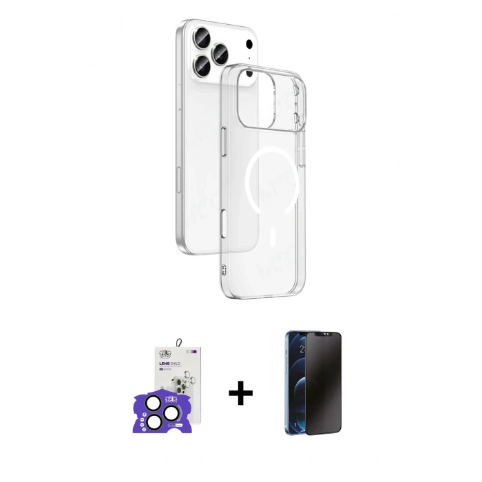 MARSİLYAN™- iPhone 17 Pro Max Kılıf Ahenk Minimal Serisi - Siyah 3D Antistatik Hayalet Cam Ekran Koruyucu + Bilvis Titan Kamera Lens - NLGY
