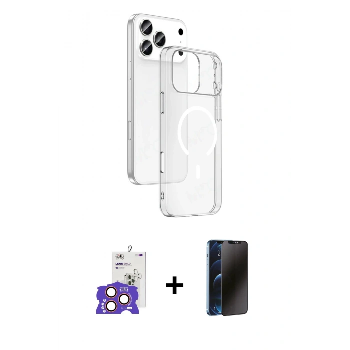 MARSİLYAN™- iPhone 17 Pro Max Kılıf Ahenk Minimal Serisi - Siyah 3D Antistatik Hayalet Cam Ekran Koruyucu + Bilvis Titan Kamera Lens - TU