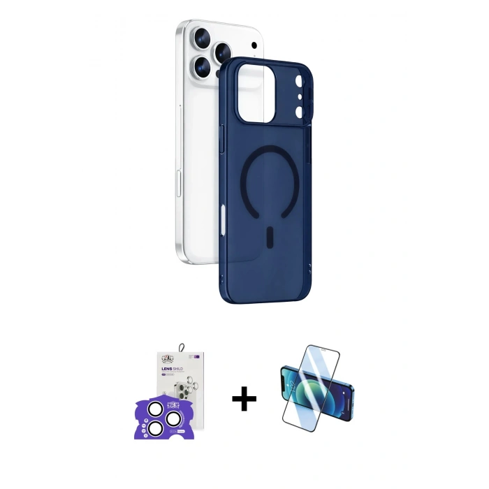 MARSİLYAN™- iPhone 17 Pro Max Kılıf Ahenk Minimal Serisi - Siyah 3D Antistatik Seramik Nano Ekran Koruyucu + Bilvis Titan Kamera Lens - GS