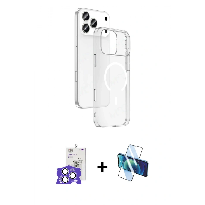 MARSİLYAN™- iPhone 17 Pro Max Kılıf Ahenk Minimal Serisi - Siyah 3D Antistatik Seramik Nano Ekran Koruyucu + Bilvis Titan Kamera Lens - GS