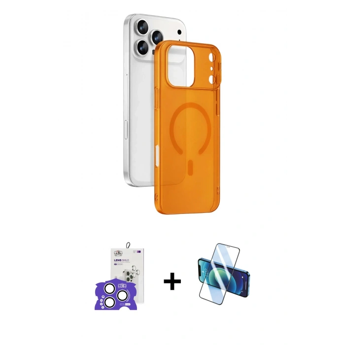 MARSİLYAN™- iPhone 17 Pro Max Kılıf Ahenk Minimal Serisi - Siyah 3D Antistatik Seramik Nano Ekran Koruyucu + Bilvis Titan Kamera Lens - GS