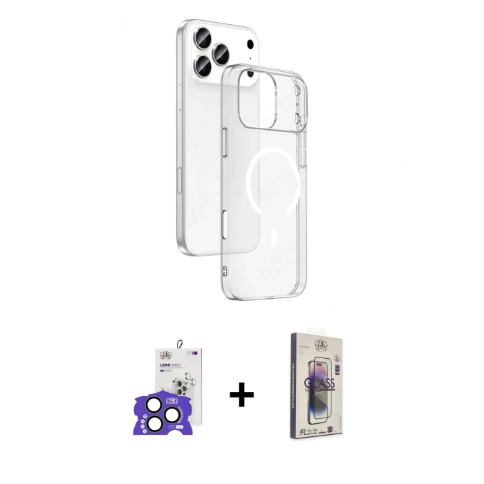 MARSİLYAN™- iPhone 17 Pro Max Kılıf Ahenk Minimal Serisi - Siyah Bilvis 3D Cam Ekran Koruyucu + Bilvis Titan Kamera Lens - NLGY