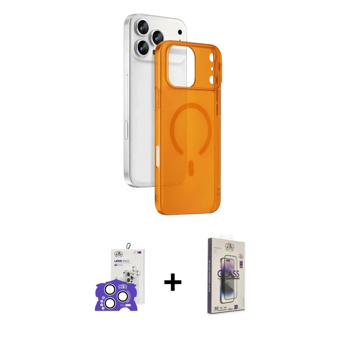 MARSİLYAN™- iPhone 17 Pro Max Kılıf Ahenk Minimal Serisi - Siyah Bilvis 3D Cam Ekran Koruyucu + Bilvis Titan Kamera Lens - GS