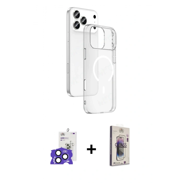 MARSİLYAN™- iPhone 17 Pro Max Kılıf Ahenk Minimal Serisi - Siyah Bilvis 3D Cam Ekran Koruyucu + Bilvis Titan Kamera Lens - LT