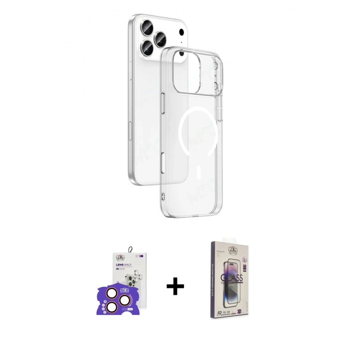 MARSİLYAN™- iPhone 17 Pro Max Kılıf Ahenk Minimal Serisi - Siyah Bilvis 3D Cam Ekran Koruyucu + Bilvis Titan Kamera Lens - TU