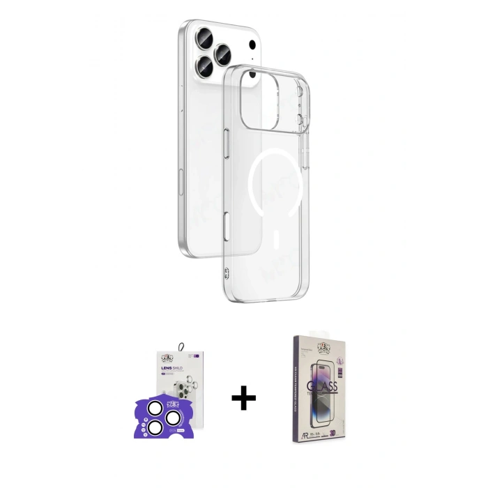 MARSİLYAN™- iPhone 17 Pro Max Kılıf Ahenk Minimal Serisi - Siyah Bilvis 3D Cam Ekran Koruyucu + Bilvis Titan Kamera Lens - GS