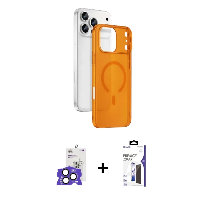 MARSİLYAN™- iPhone 17 Pro Max Kılıf Ahenk Minimal Serisi - Siyah Bilvis 3X AR Hayalet Cam Ekran Koruyucu + Bilvis Titan Kamera Lens - NLGY