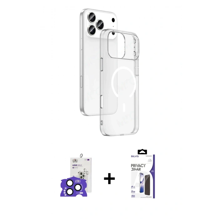 MARSİLYAN™- iPhone 17 Pro Max Kılıf Ahenk Minimal Serisi - Siyah Bilvis 3X AR Hayalet Cam Ekran Koruyucu + Bilvis Titan Kamera Lens - LT