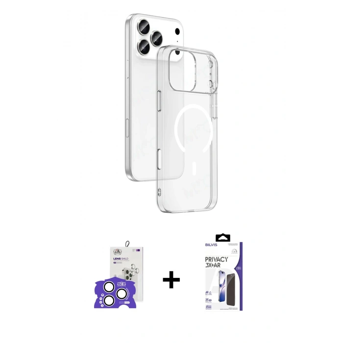 MARSİLYAN™- iPhone 17 Pro Max Kılıf Ahenk Minimal Serisi - Siyah Bilvis 3X AR Hayalet Cam Ekran Koruyucu + Bilvis Titan Kamera Lens - GS
