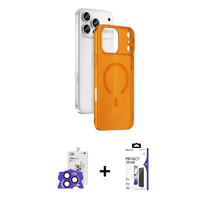 MARSİLYAN™- iPhone 17 Pro Max Kılıf Ahenk Minimal Serisi - Siyah Bilvis 3X AR Hayalet Cam Ekran Koruyucu + Bilvis Titan Kamera Lens - LT