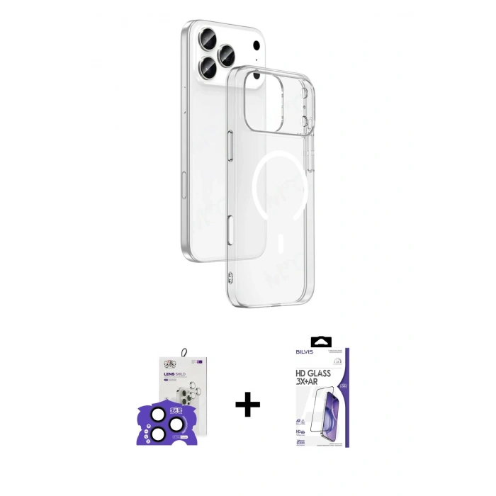 MARSİLYAN™- iPhone 17 Pro Max Kılıf Ahenk Minimal Serisi - Siyah Bilvis 3X AR HD Cam Ekran Koruyucu + Bilvis Titan Kamera Lens - LT