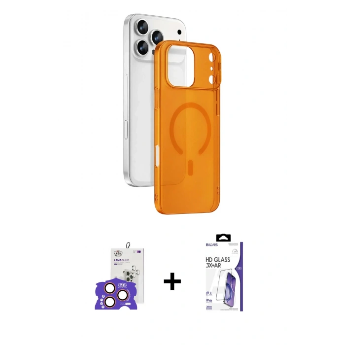 MARSİLYAN™- iPhone 17 Pro Max Kılıf Ahenk Minimal Serisi - Siyah Bilvis 3X AR HD Cam Ekran Koruyucu + Bilvis Titan Kamera Lens - TU
