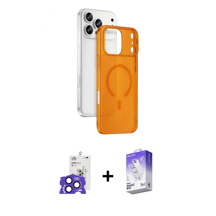 MARSİLYAN™- iPhone 17 Pro Max Kılıf Ahenk Minimal Serisi - Siyah Bilvis 5in1 3D Magic Cam Ekran Koruyucu + Bilvis Titan Kamera Lens - LT