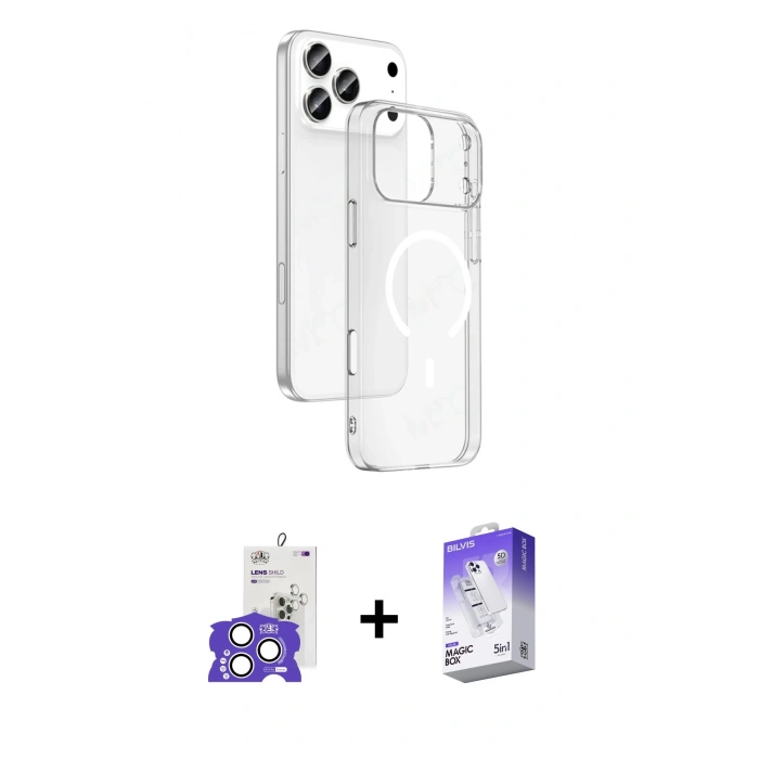 MARSİLYAN™- iPhone 17 Pro Max Kılıf Ahenk Minimal Serisi - Siyah Bilvis 5in1 3D Magic Cam Ekran Koruyucu + Gümüş Bilvis Titan Kamera Lens