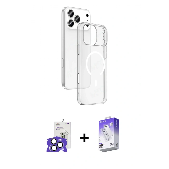 MARSİLYAN™- iPhone 17 Pro Max Kılıf Ahenk Minimal Serisi - Siyah Bilvis 5in1 3D Magic Cam Ekran Koruyucu + Bilvis Titan Kamera Lens - NLGY