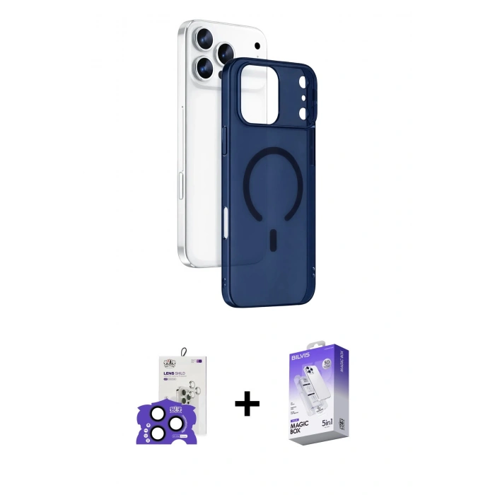 MARSİLYAN™- iPhone 17 Pro Max Kılıf Ahenk Minimal Serisi - Siyah Bilvis 5in1 3D Magic Cam Ekran Koruyucu + Bilvis Titan Kamera Lens - LT
