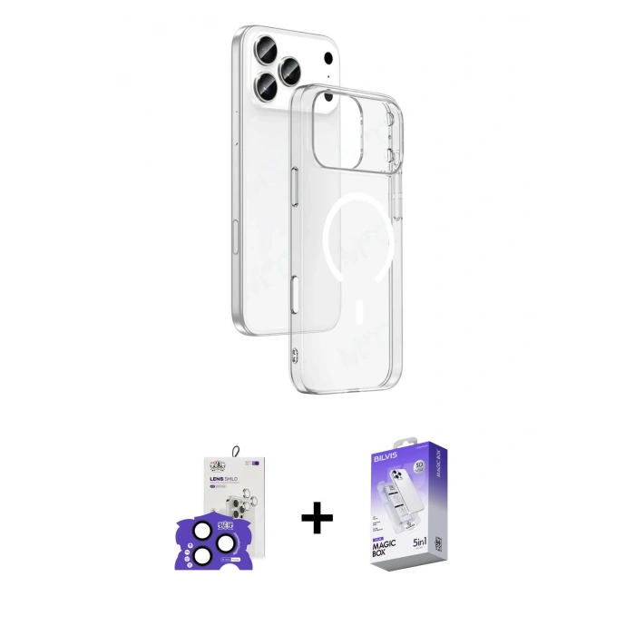 MARSİLYAN™- iPhone 17 Pro Max Kılıf Ahenk Minimal Serisi - Siyah Bilvis 5in1 3D Magic Cam Ekran Koruyucu + Bilvis Titan Kamera Lens - LT