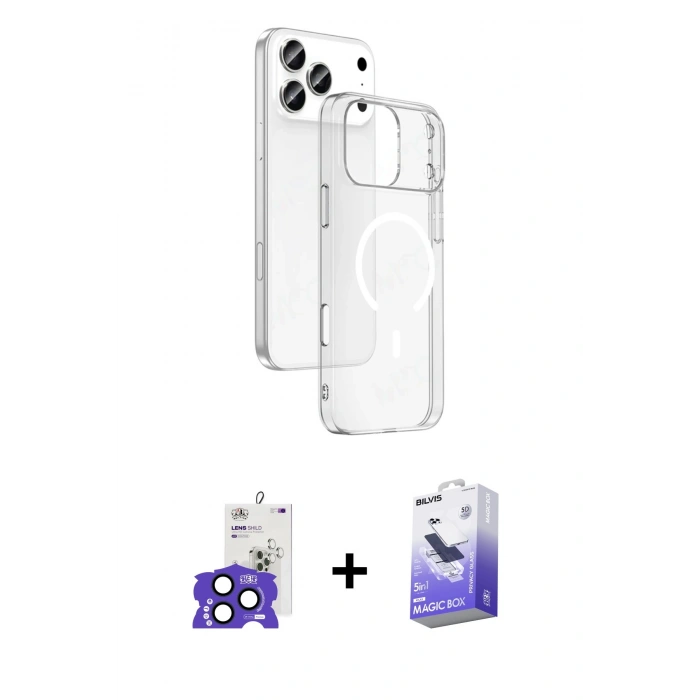MARSİLYAN™- iPhone 17 Pro Max Kılıf Ahenk Minimal Serisi - Siyah Bilvis 5in1 5D Magic Hayalet Cam Ekran Koruyucu + Bilvis Titan Kamera Lens - LT