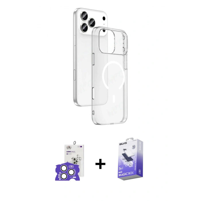 MARSİLYAN™- iPhone 17 Pro Max Kılıf Ahenk Minimal Serisi - Siyah Bilvis 5in1 5D Magic Hayalet Cam Ekran Koruyucu + Bilvis Titan Kamera Lens - GS