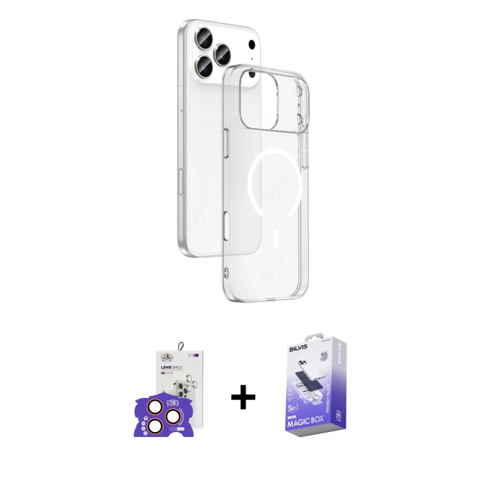 MARSİLYAN™- iPhone 17 Pro Max Kılıf Ahenk Minimal Serisi - Siyah Bilvis 5in1 5D Magic Hayalet Cam Ekran Koruyucu + Bilvis Titan Kamera Lens - TU