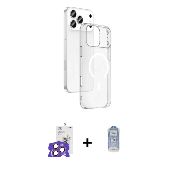 MARSİLYAN™- iPhone 17 Pro Max Kılıf Ahenk Minimal Serisi - Siyah Joko Magic 5D Cam + Turuncu Bilvis Titan Kamera Lens