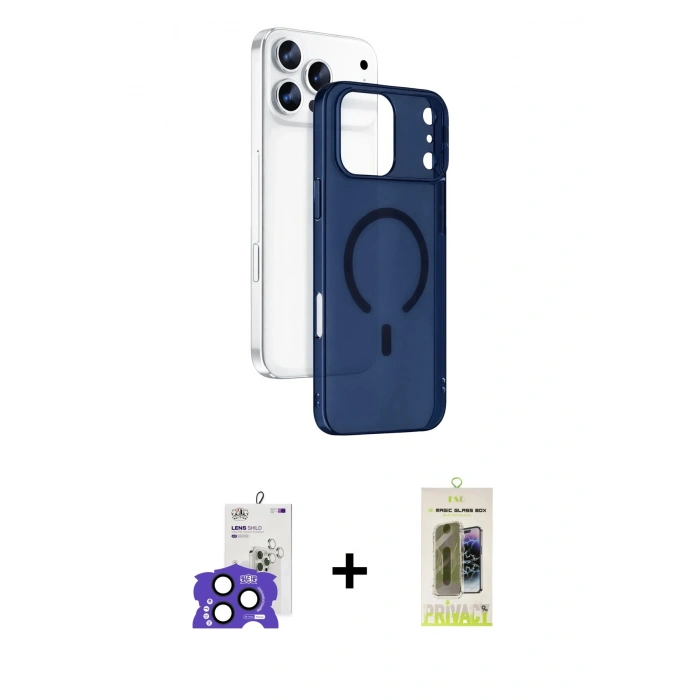 MARSİLYAN™- iPhone 17 Pro Max Kılıf Ahenk Minimal Serisi - Siyah Joko Magic 5D Hayalet Cam + Bilvis Titan Kamera Lens - LT