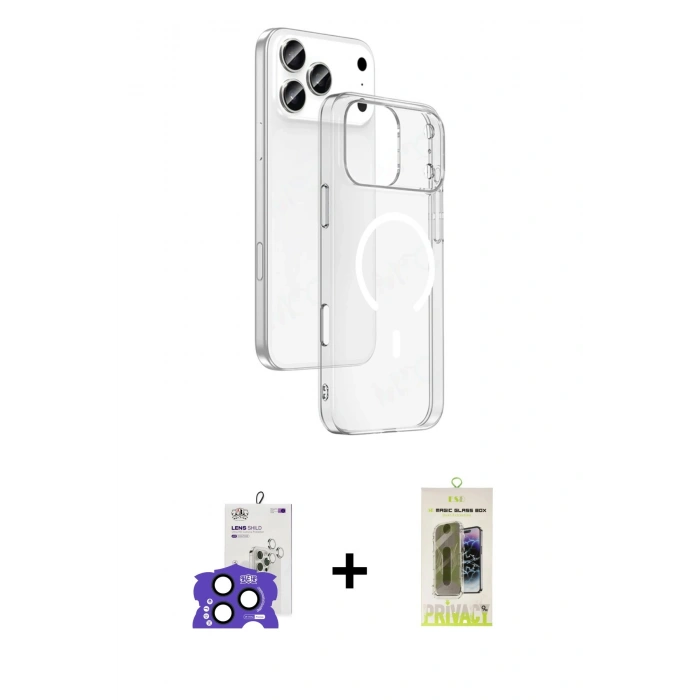 MARSİLYAN™- iPhone 17 Pro Max Kılıf Ahenk Minimal Serisi - Siyah Joko Magic 5D Hayalet Cam + Bilvis Titan Kamera Lens - LT