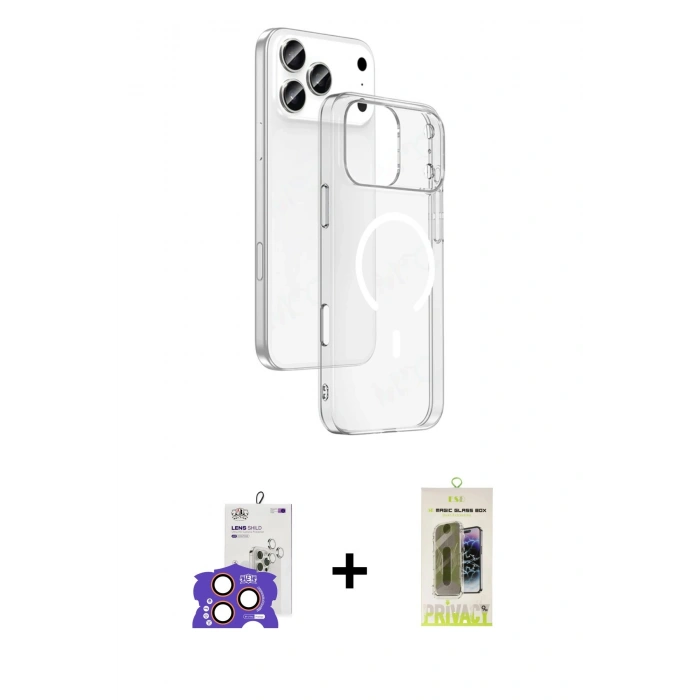 MARSİLYAN™- iPhone 17 Pro Max Kılıf Ahenk Minimal Serisi - Siyah Joko Magic 5D Hayalet Cam + Bilvis Titan Kamera Lens - TU