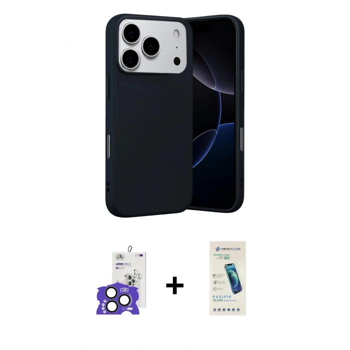 MARSİLYAN™- iPhone 17 Pro Max Kılıf Ahenk Serisi - Şeffaf Pasifik Cam Ekran Koruyucu + Bilvis Titan Kamera Lens - NLGY