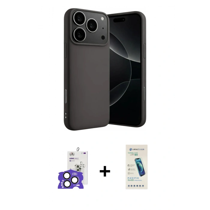MARSİLYAN™- iPhone 17 Pro Max Kılıf Ahenk Serisi - Şeffaf Pasifik Cam Ekran Koruyucu + Bilvis Titan Kamera Lens - NLGY