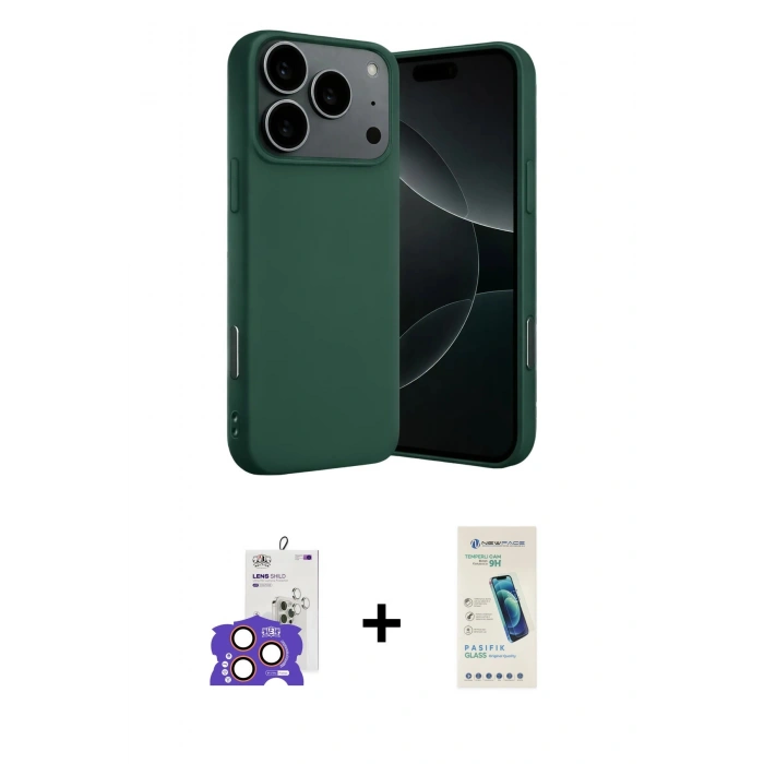 MARSİLYAN™- iPhone 17 Pro Max Kılıf Ahenk Serisi - Şeffaf Pasifik Cam Ekran Koruyucu + Bilvis Titan Kamera Lens - TU