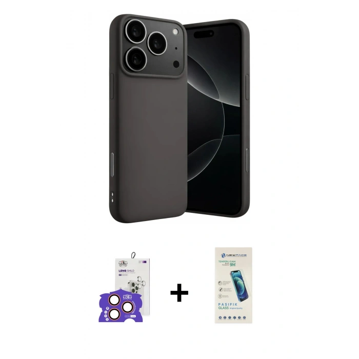MARSİLYAN™- iPhone 17 Pro Max Kılıf Ahenk Serisi - Şeffaf Pasifik Cam Ekran Koruyucu + Bilvis Titan Kamera Lens - TU