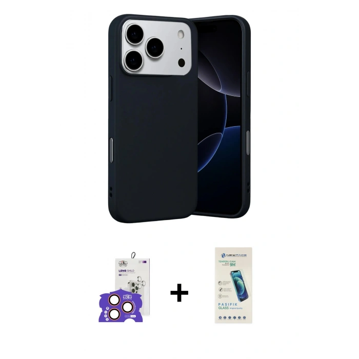 MARSİLYAN™- iPhone 17 Pro Max Kılıf Ahenk Serisi - Şeffaf Pasifik Cam Ekran Koruyucu + Bilvis Titan Kamera Lens - TU