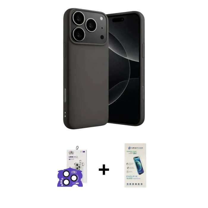 MARSİLYAN™- iPhone 17 Pro Max Kılıf Ahenk Serisi - Şeffaf Pasifik Cam Ekran Koruyucu + Bilvis Titan Kamera Lens - LT