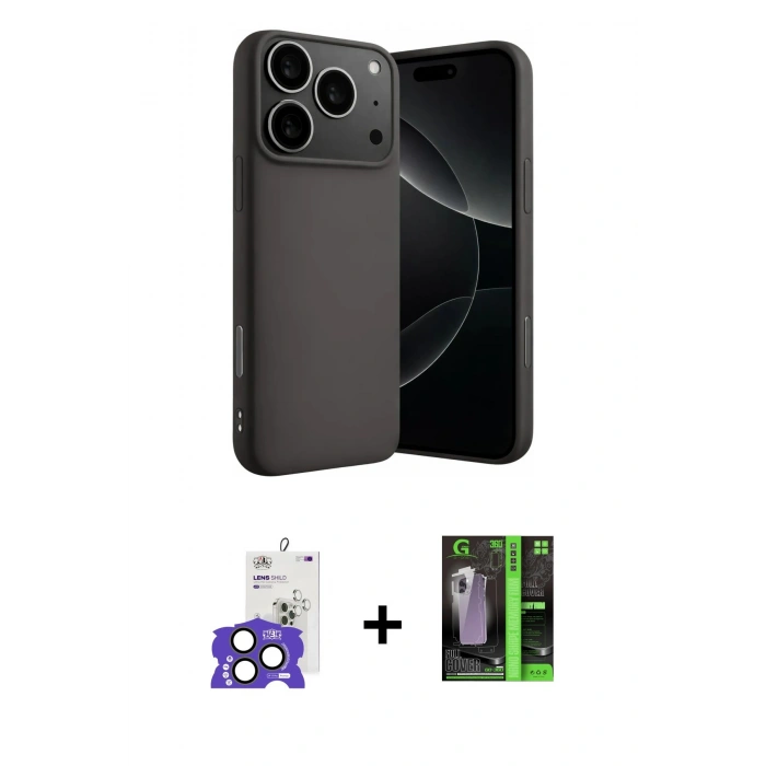MARSİLYAN™- iPhone 17 Pro Max Kılıf Ahenk Serisi - Siyah 360 Mat Full Body Arka Koruyucu + Bilvis Titan Kamera Lens - NLGY