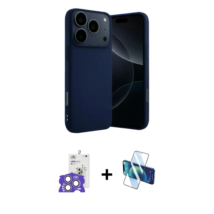 MARSİLYAN™- iPhone 17 Pro Max Kılıf Ahenk Serisi - Siyah 3D Antistatik Cam Ekran Koruyucu + Bilvis Titan Kamera Lens - GS