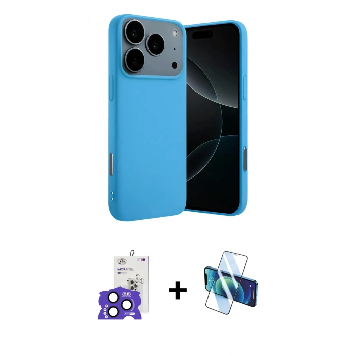 MARSİLYAN™- iPhone 17 Pro Max Kılıf Ahenk Serisi - Siyah 3D Antistatik Cam Ekran Koruyucu + Bilvis Titan Kamera Lens - LT